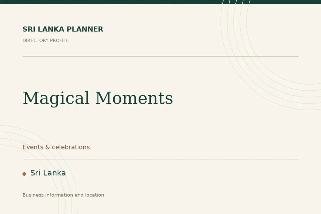 Directory cover for Magical Moments in Sri Lanka, showing the business name and category.
