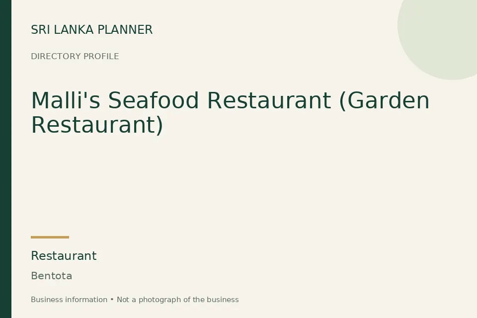 Directory cover for Malli's Seafood Restaurant (Garden Restaurant) in Bentota, Sri Lanka