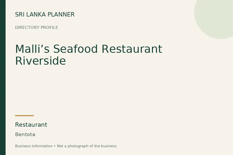 Directory cover for Malli’s Seafood Restaurant Riverside in Bentota, Sri Lanka