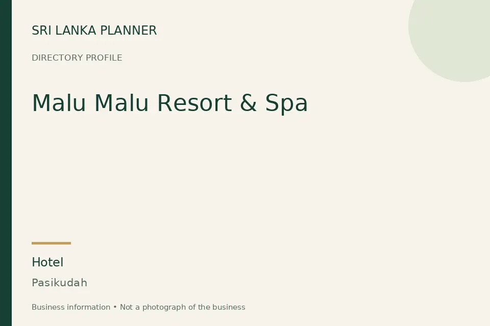 Directory cover for Malu Malu Resort & Spa in Pasikudah, Sri Lanka