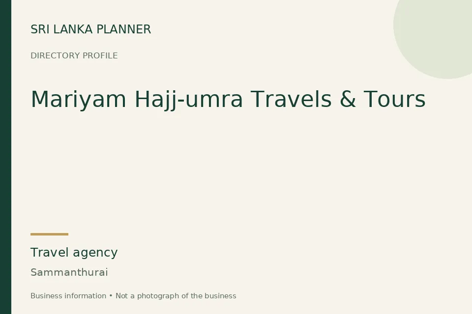 Directory cover for Mariyam Hajj-umra Travels & Tours in Sammanthurai, Sri Lanka