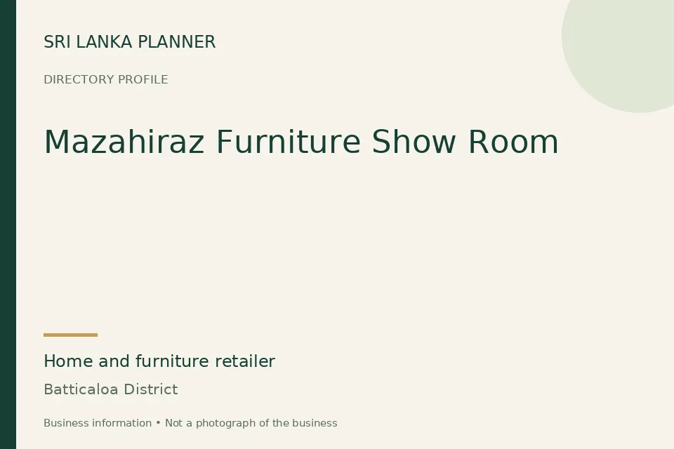 Directory cover for Mazahiraz Furniture Show Room in Batticaloa District, Sri Lanka