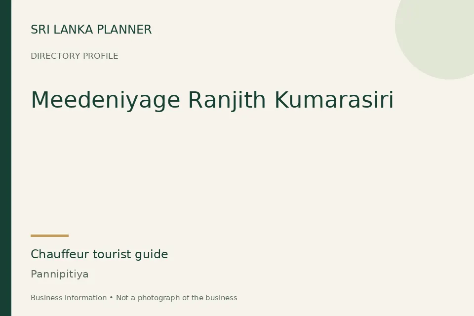 Directory cover for Meedeniyage Ranjith Kumarasiri in Pannipitiya, Sri Lanka