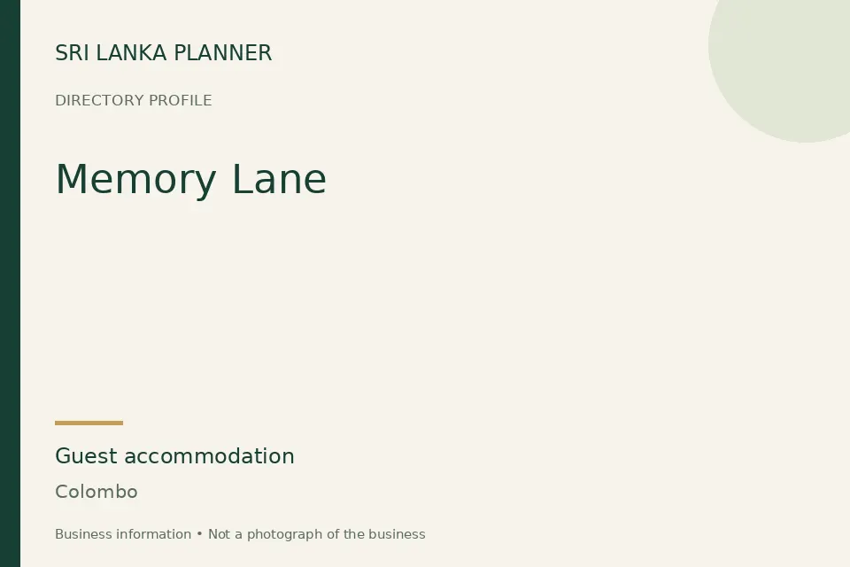 Directory cover for Memory Lane in Colombo, Sri Lanka