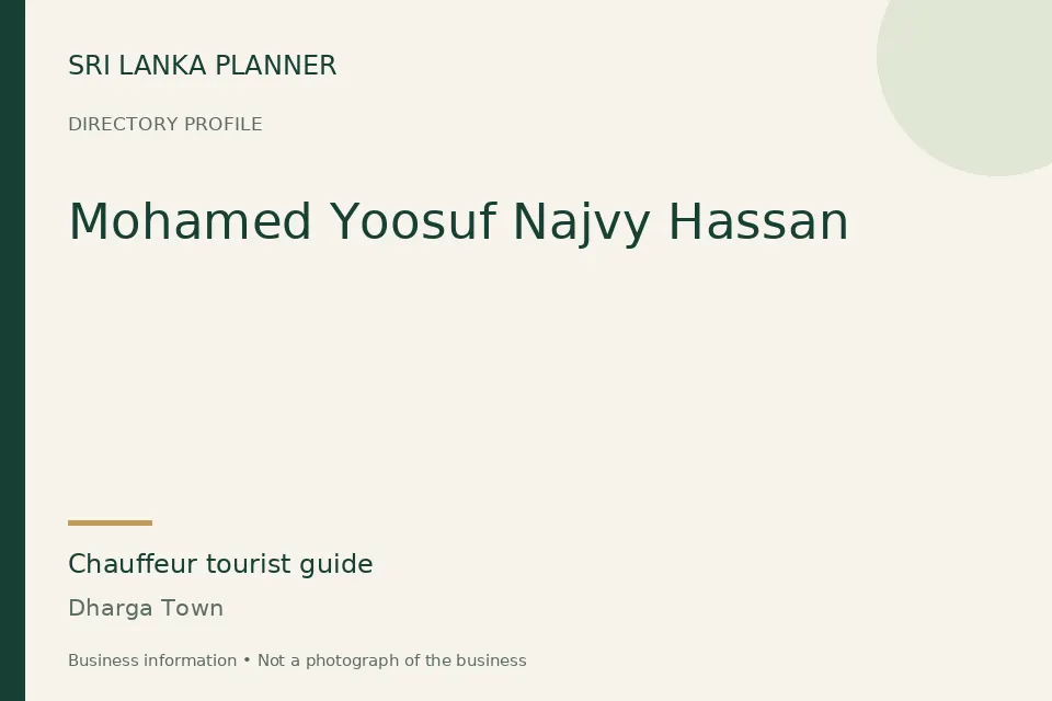 Directory cover for Mohamed Yoosuf Najvy Hassan in Dharga Town, Sri Lanka