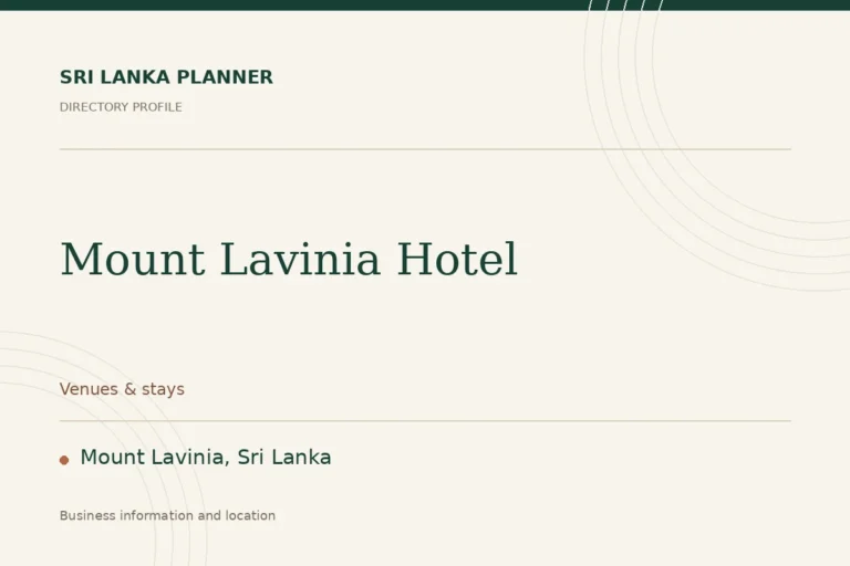 Directory cover for Mount Lavinia Hotel in Mount Lavinia, Sri Lanka, showing the business name and category.
