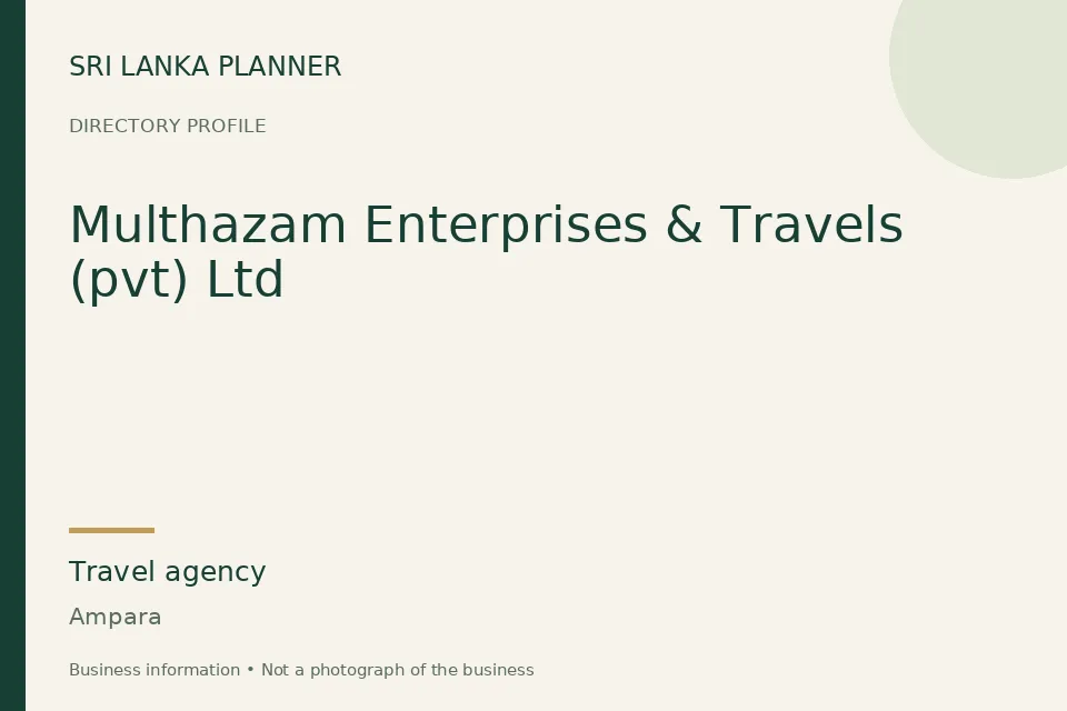Directory cover for Multhazam Enterprises & Travels (pvt) Ltd in Ampara, Sri Lanka