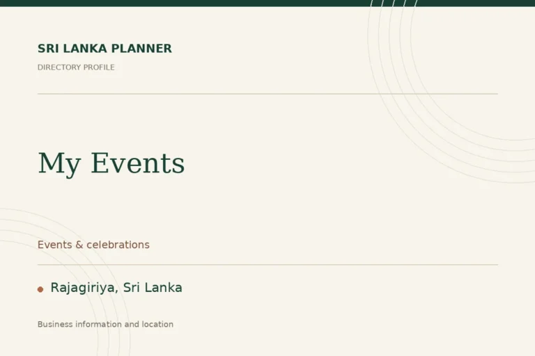 Directory cover for My Events in Rajagiriya, Sri Lanka, showing the business name and category.