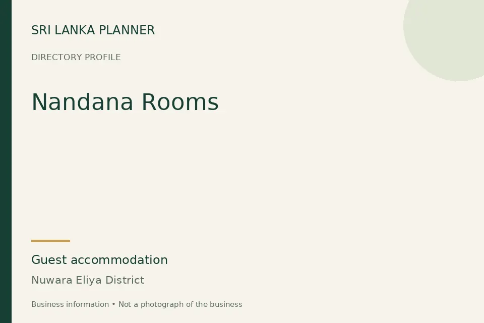 Directory cover for Nandana Rooms in Nuwara Eliya District, Sri Lanka
