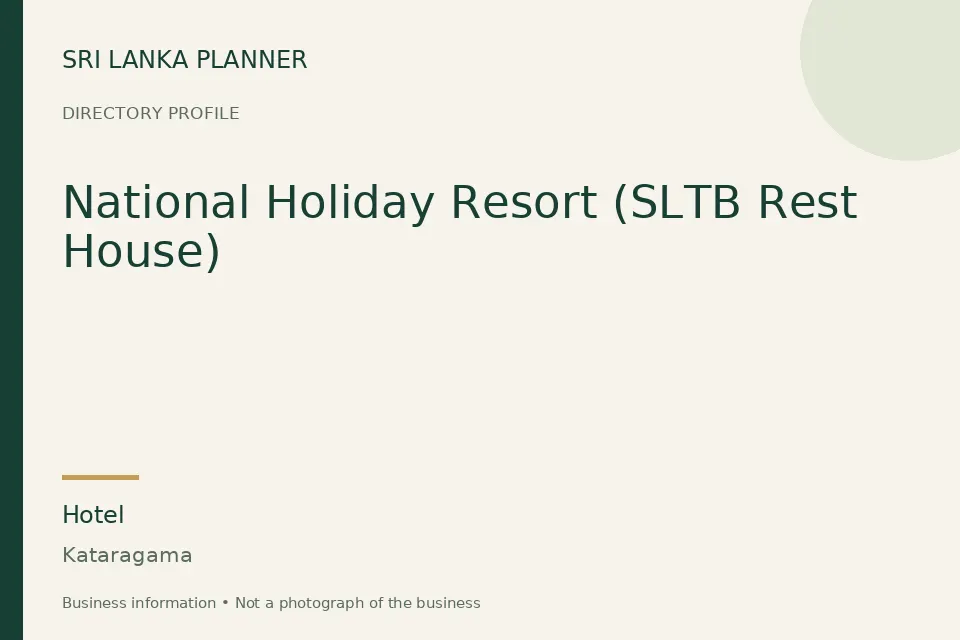 Directory cover for National Holiday Resort (SLTB Rest House) in Kataragama, Sri Lanka