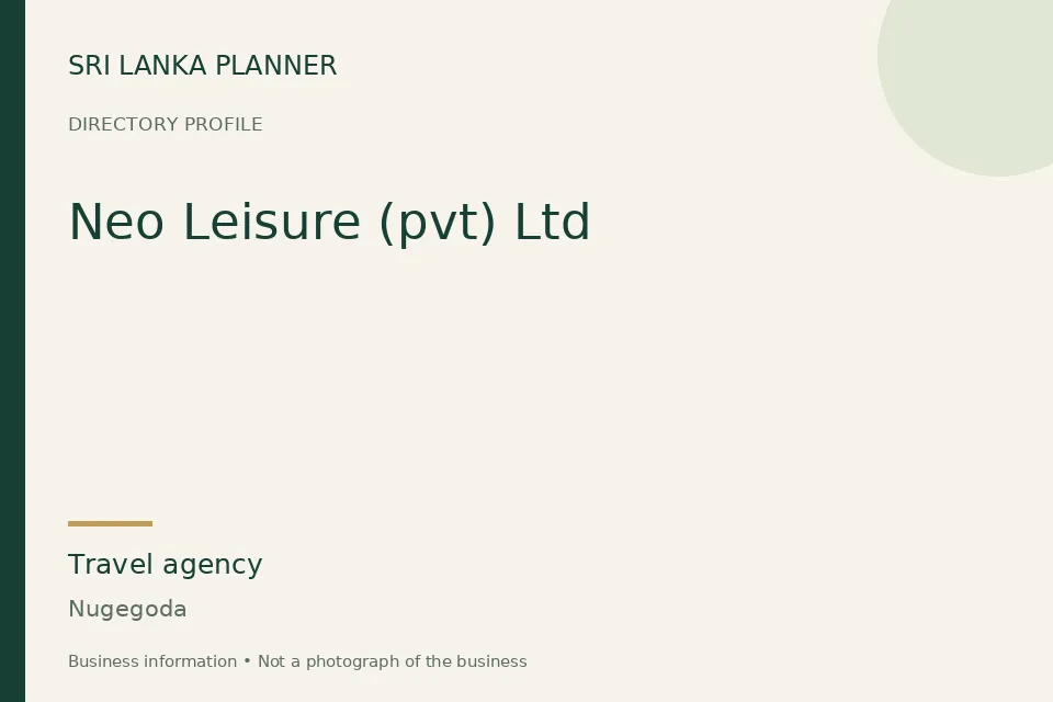 Directory cover for Neo Leisure (pvt) Ltd in Nugegoda, Sri Lanka