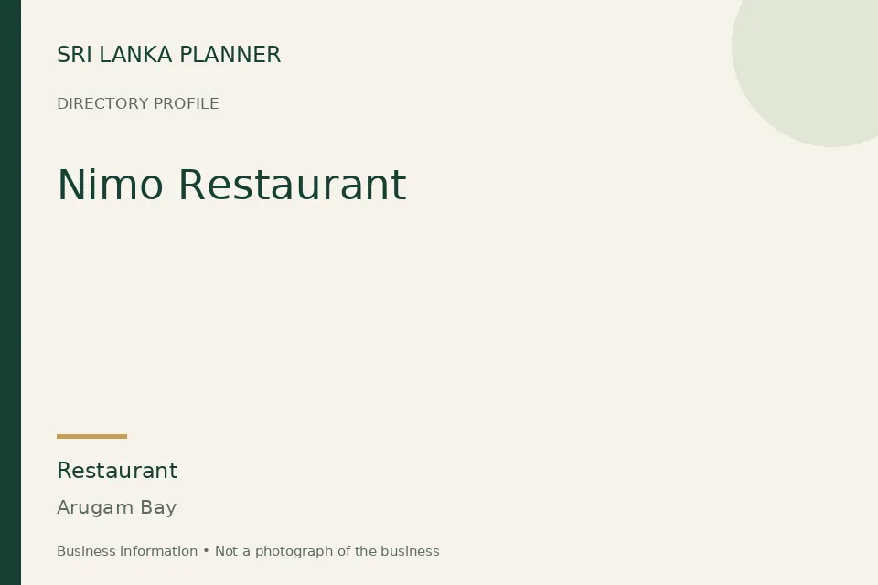Directory cover for Nimo Restaurant in Arugam Bay, Sri Lanka