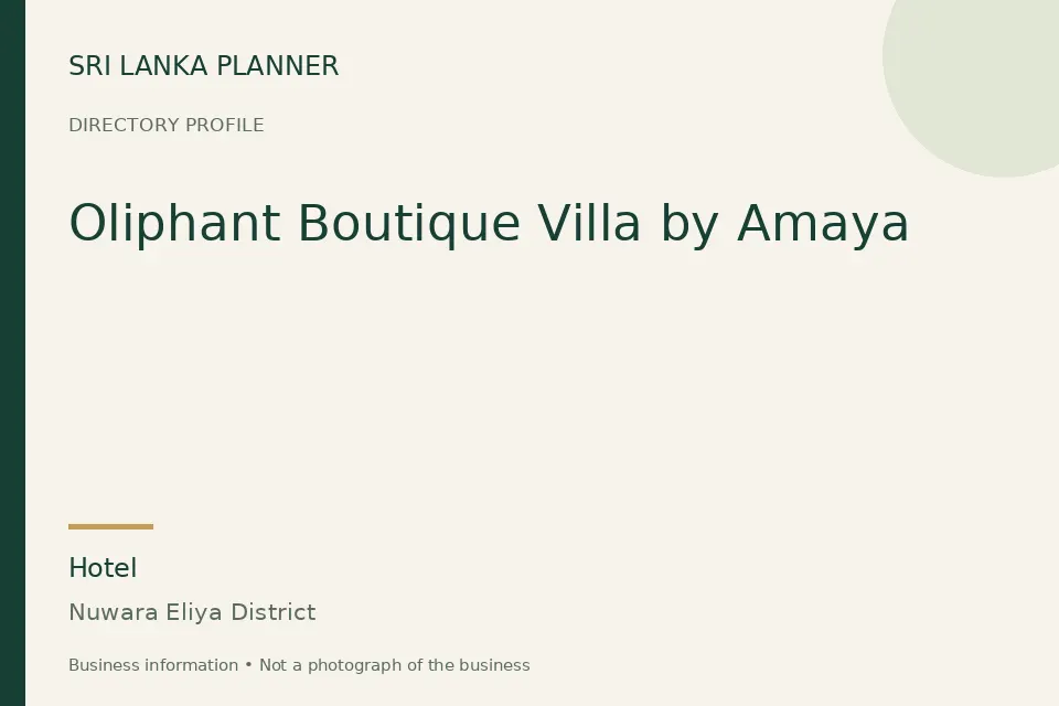 Directory cover for Oliphant Boutique Villa by Amaya in Nuwara Eliya District, Sri Lanka