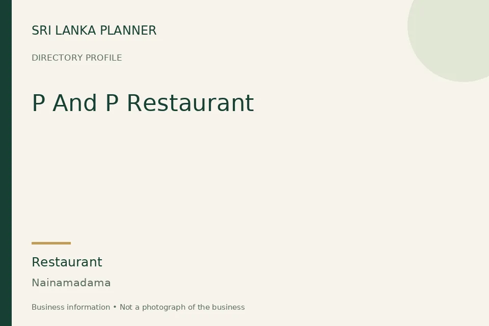 Directory cover for P And P Restaurant in Nainamadama, Sri Lanka