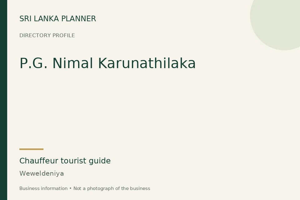 Directory cover for P.G. Nimal Karunathilaka in Weweldeniya, Sri Lanka