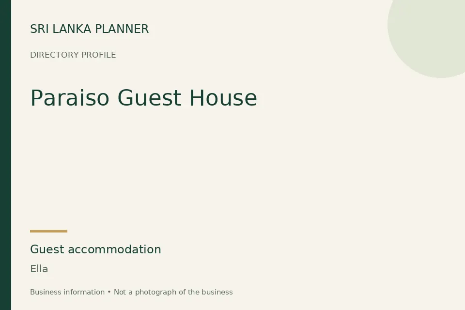 Directory cover for Paraiso Guest House in Ella, Sri Lanka