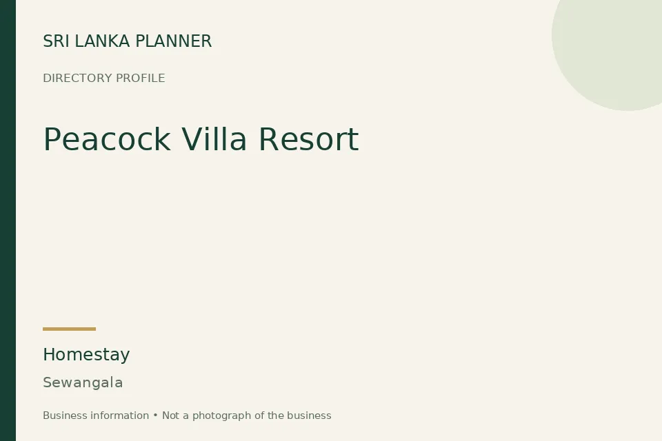 Directory cover for Peacock Villa Resort in Sewangala, Sri Lanka