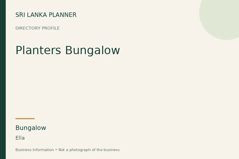 Directory cover for Planters Bungalow in Ella, Sri Lanka
