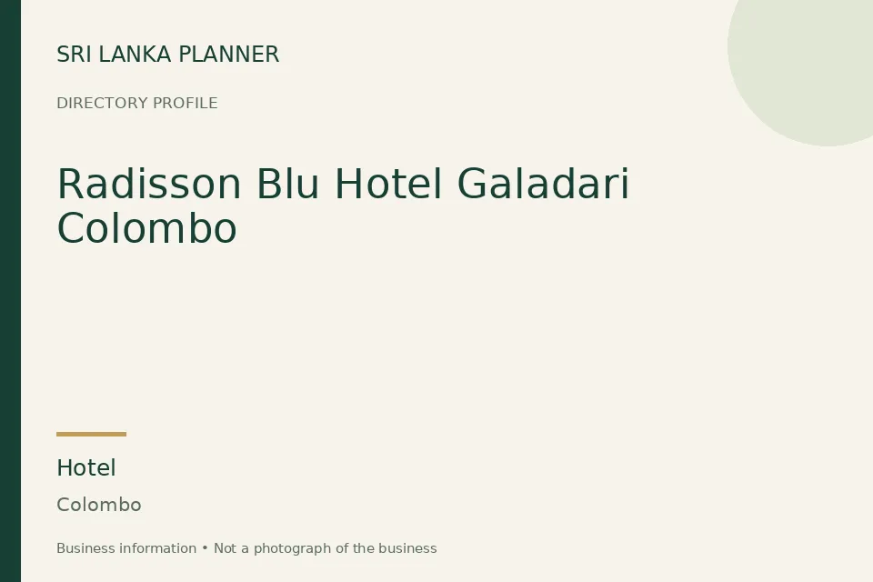 Directory cover for Radisson Blu Hotel Galadari Colombo in Colombo, Sri Lanka