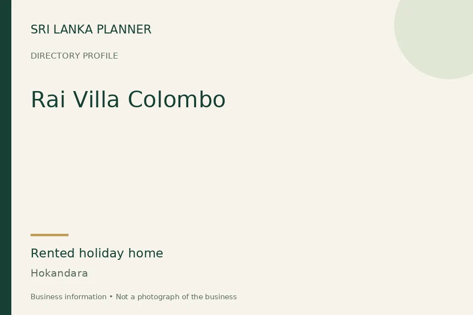 Directory cover for Rai Villa Colombo in Hokandara, Sri Lanka