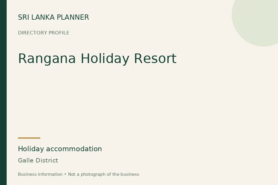 Directory cover for Rangana Holiday Resort in Galle District, Sri Lanka