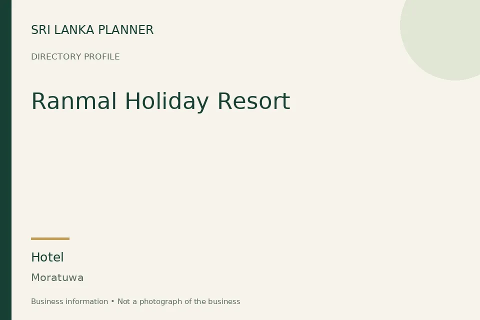 Directory cover for Ranmal Holiday Resort in Moratuwa, Sri Lanka