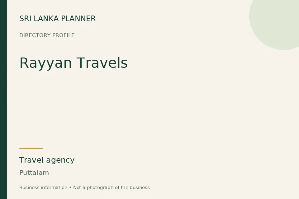 Directory cover for Rayyan Travels in Puttalam, Sri Lanka