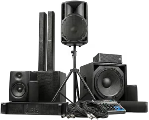 Speakers, audio mixer and sound equipment shown by Rentitem