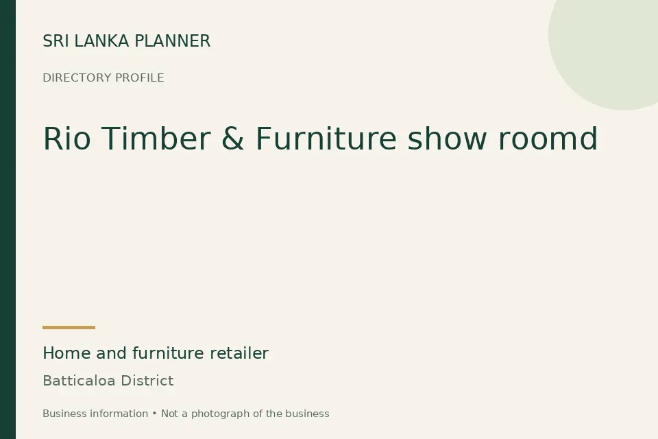Directory cover for Rio Timber & Furniture show roomd in Batticaloa District, Sri Lanka