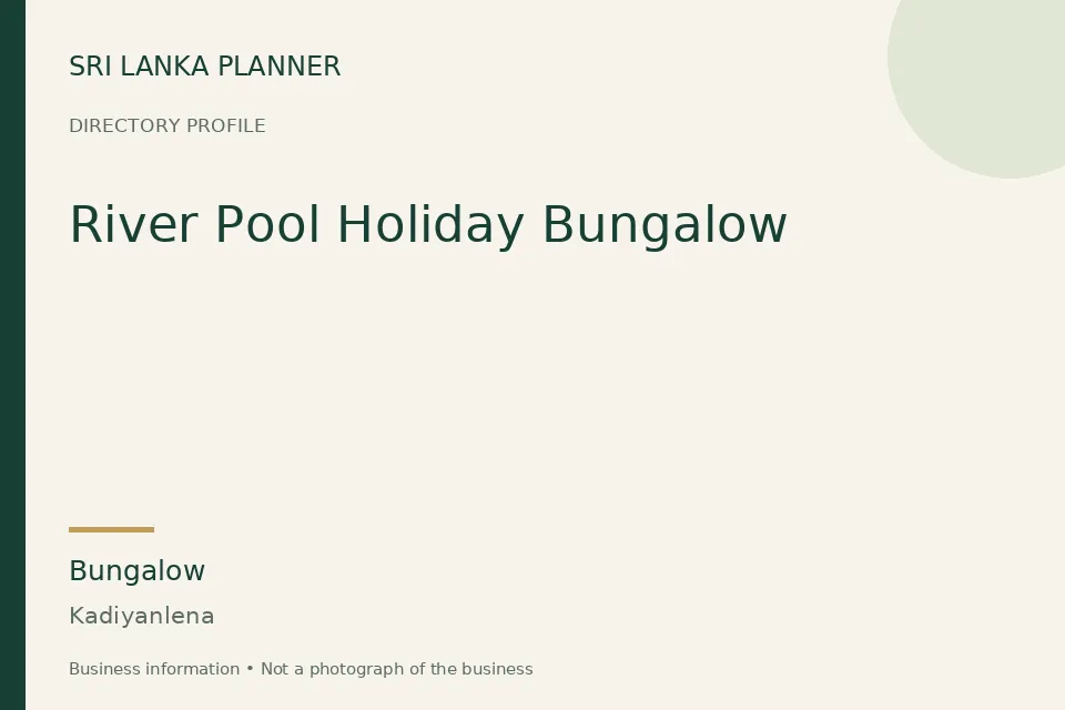 Directory cover for River Pool Holiday Bungalow in Kadiyanlena, Sri Lanka