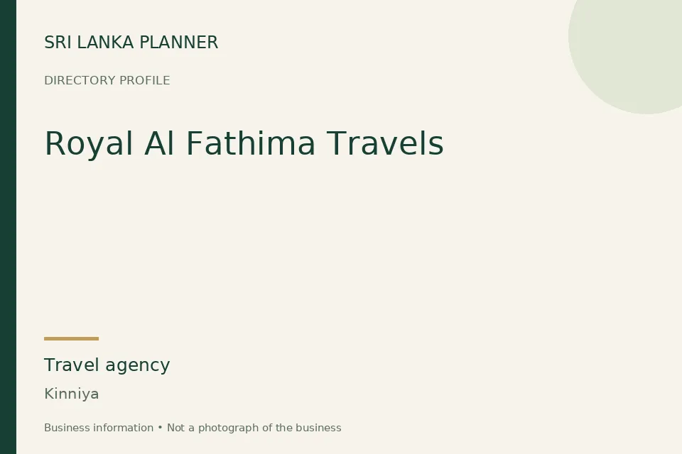 Directory cover for Royal Al Fathima Travels in Kinniya, Sri Lanka