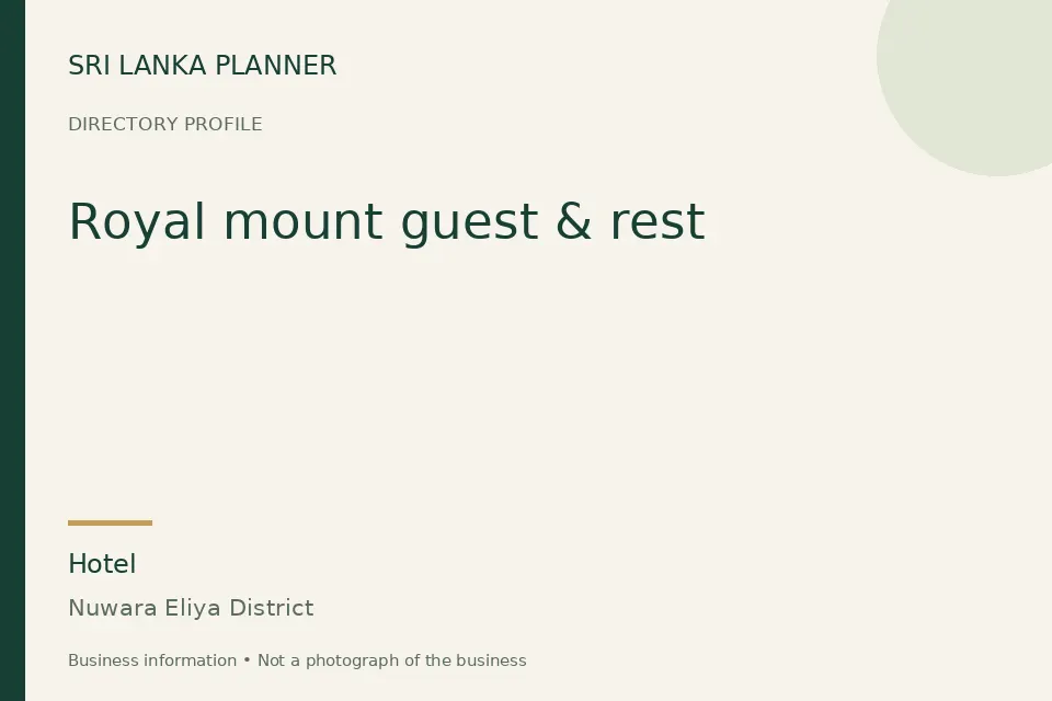 Directory cover for Royal mount guest & rest in Nuwara Eliya District, Sri Lanka