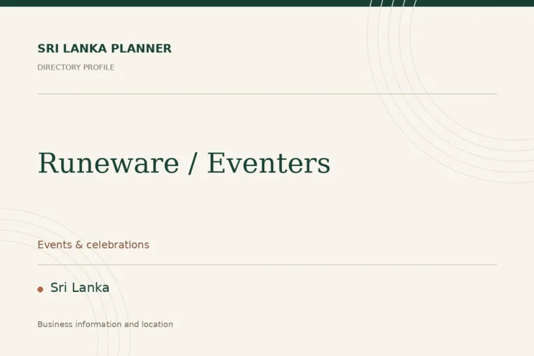Directory cover for Runeware / Eventers in Sri Lanka, showing the business name and category.