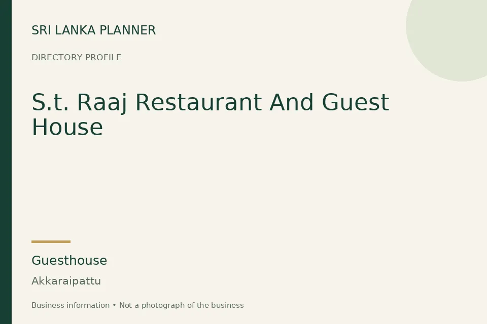 Directory cover for S.t. Raaj Restaurant And Guest House in Akkaraipattu, Sri Lanka