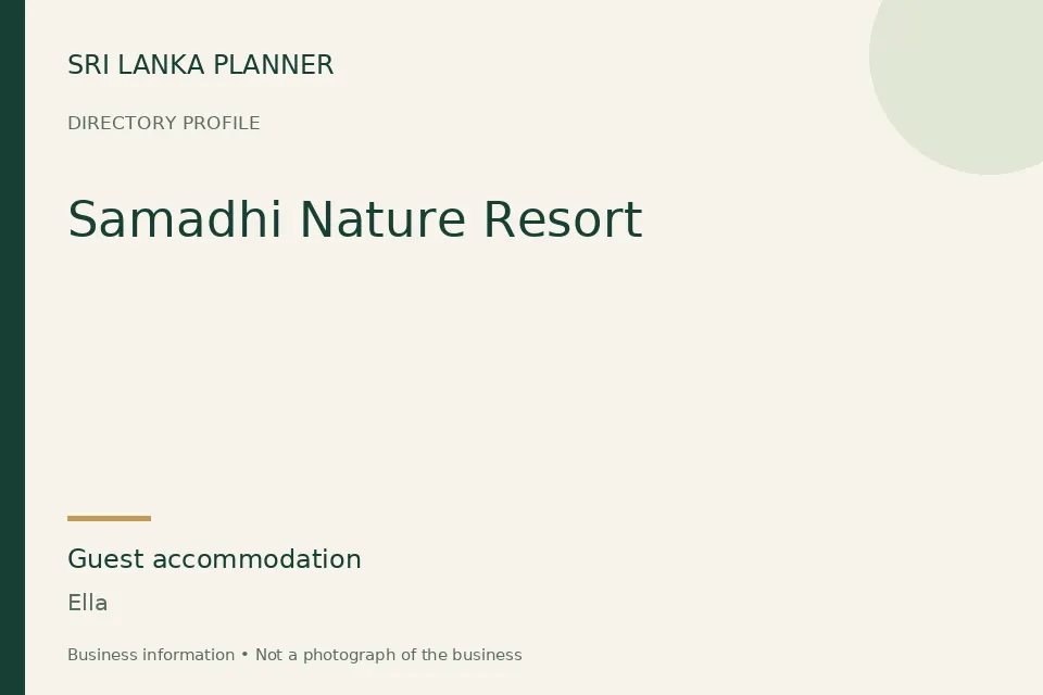 Directory cover for Samadhi Nature Resort in Ella, Sri Lanka