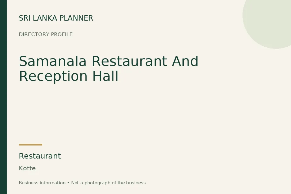 Directory cover for Samanala Restaurant And Reception Hall in Kotte, Sri Lanka