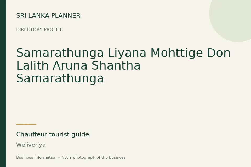Directory cover for Samarathunga Liyana Mohttige Don Lalith Aruna Shantha Samarathunga in Weliveriya, Sri Lanka