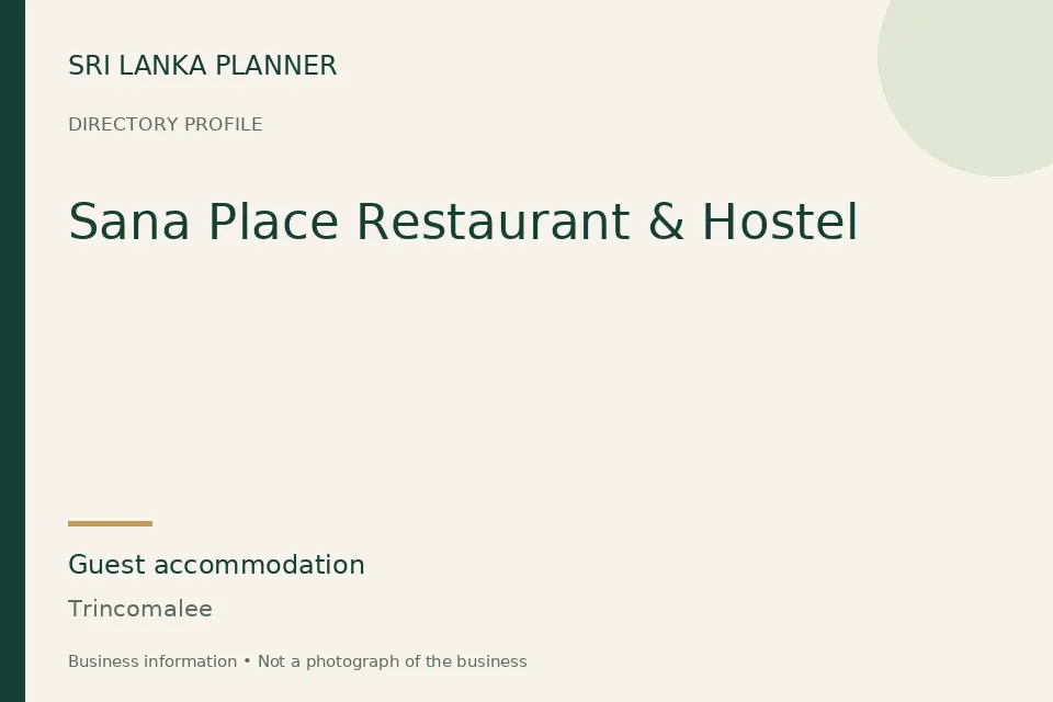 Directory cover for Sana Place Restaurant & Hostel in Trincomalee, Sri Lanka