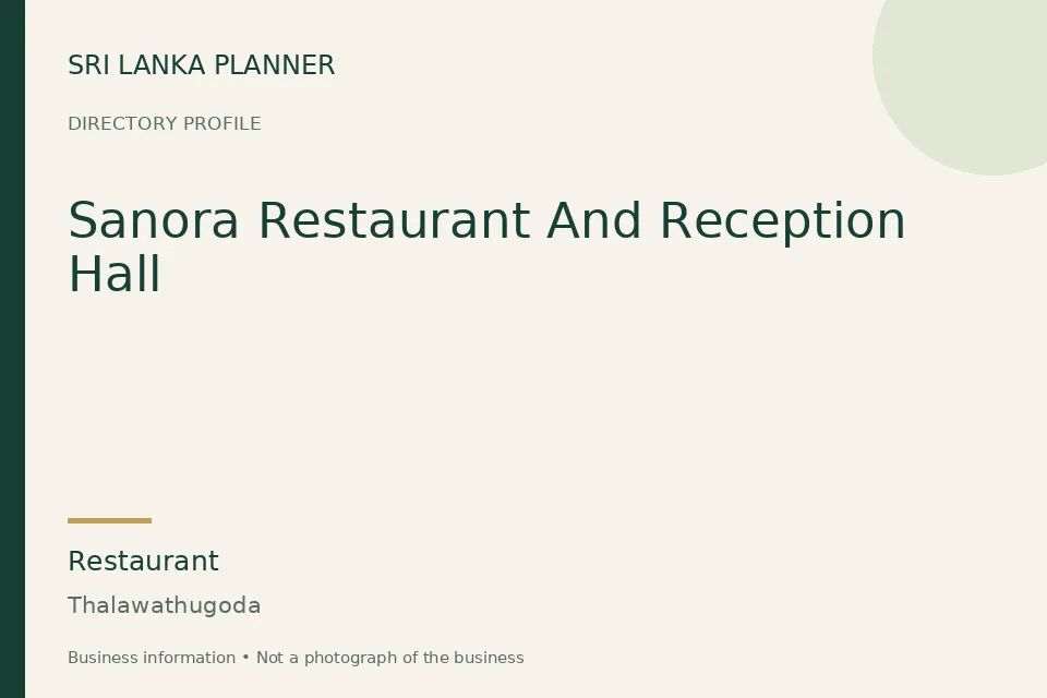 Directory cover for Sanora Restaurant And Reception Hall in Thalawathugoda, Sri Lanka