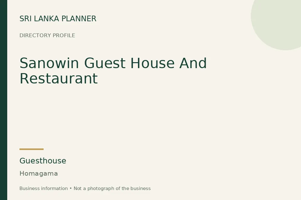 Directory cover for Sanowin Guest House And Restaurant in Homagama, Sri Lanka