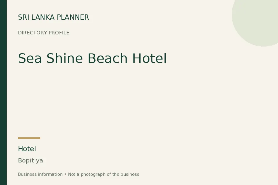 Directory cover for Sea Shine Beach Hotel in Bopitiya, Sri Lanka