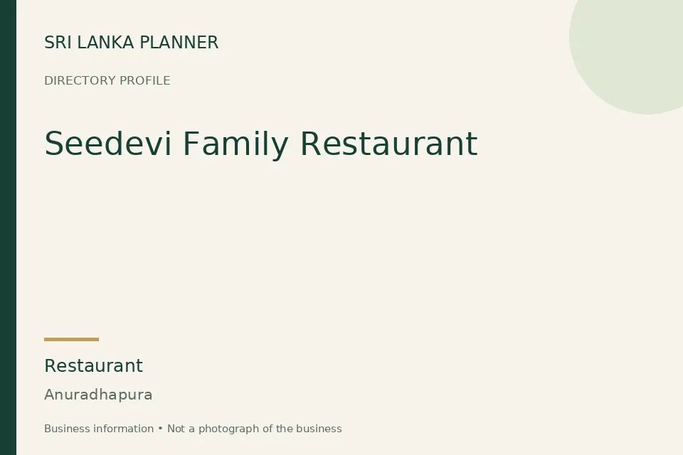 Directory cover for Seedevi Family Restaurant in Anuradhapura, Sri Lanka