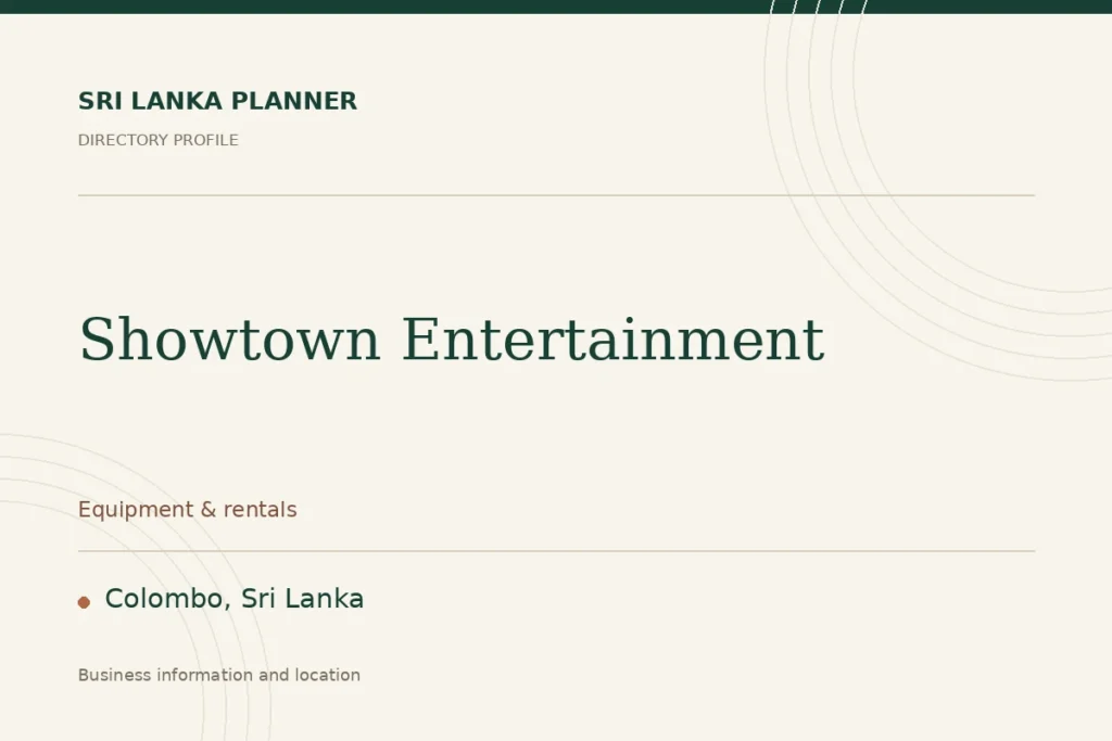 Directory cover for Showtown Entertainment in Colombo, Sri Lanka, showing the business name and category.