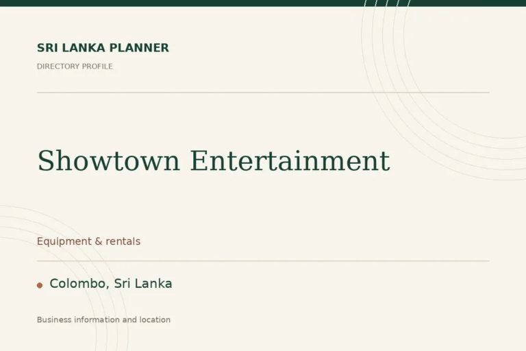 Directory cover for Showtown Entertainment in Colombo, Sri Lanka, showing the business name and category.