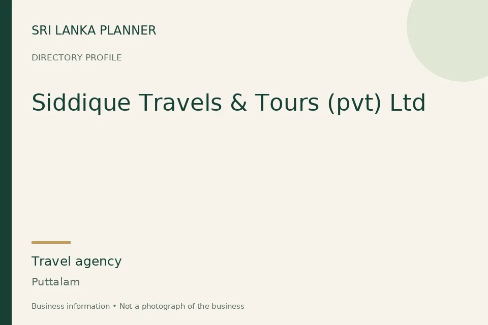 Directory cover for Siddique Travels & Tours (pvt) Ltd in Puttalam, Sri Lanka