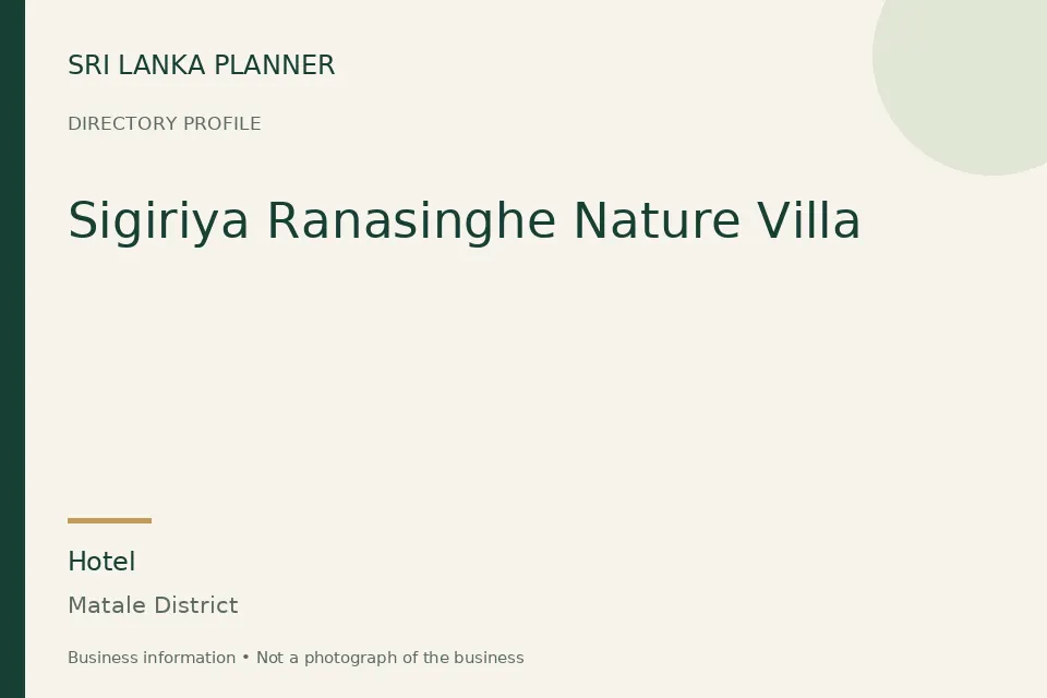 Directory cover for Sigiriya Ranasinghe Nature Villa in Matale District, Sri Lanka
