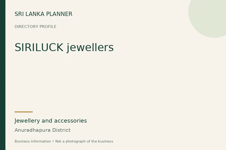 Directory cover for SIRILUCK jewellers in Anuradhapura District, Sri Lanka