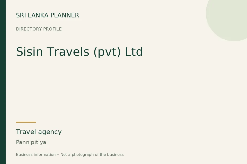 Directory cover for Sisin Travels (pvt) Ltd in Pannipitiya, Sri Lanka