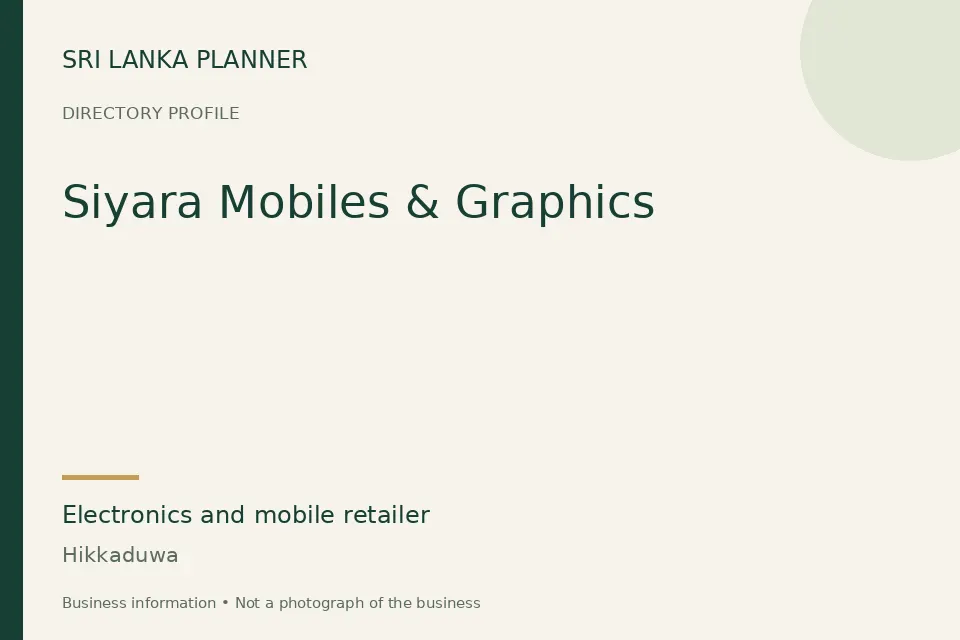 Directory cover for Siyara Mobiles & Graphics in Hikkaduwa, Sri Lanka