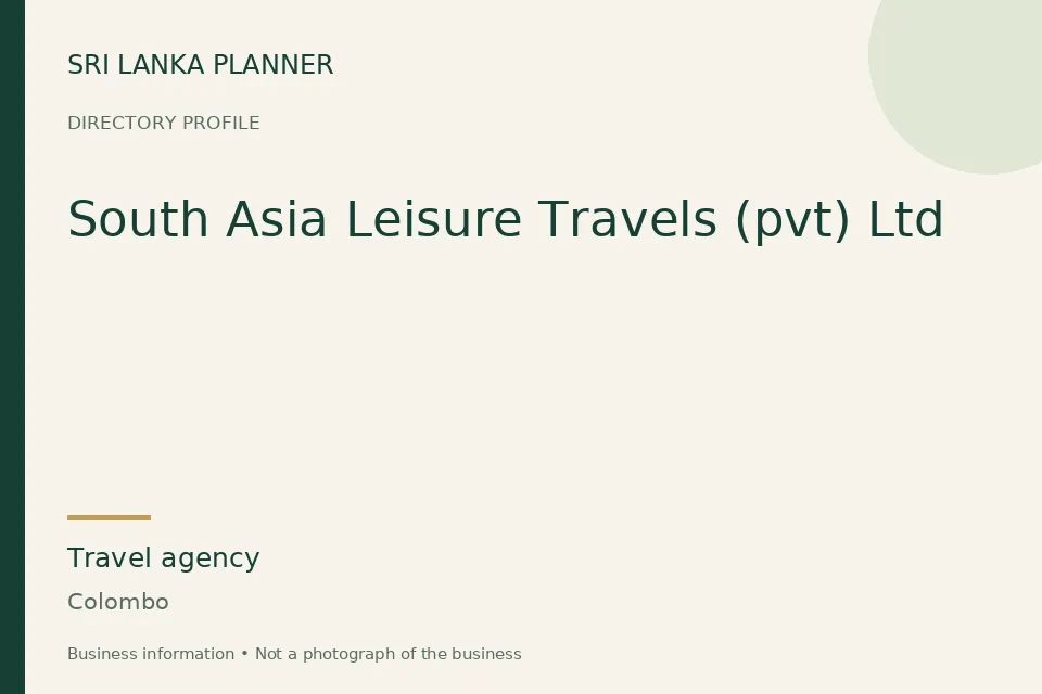 Directory cover for South Asia Leisure Travels (pvt) Ltd in Colombo, Sri Lanka